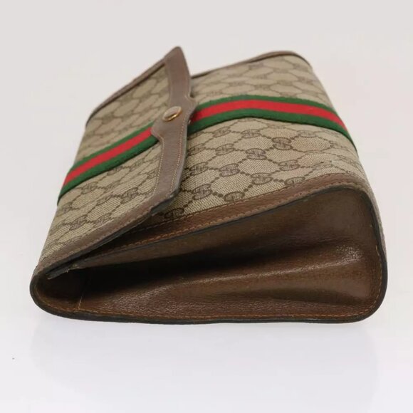 GUCCI GG Supreme Web Sherry Line Clutch Bag Beige - Picture 3 of 7